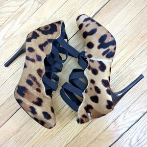 Donald J Pliner Leather Heels Calf Hair Animal Print Strappy Stiletto Heels 6